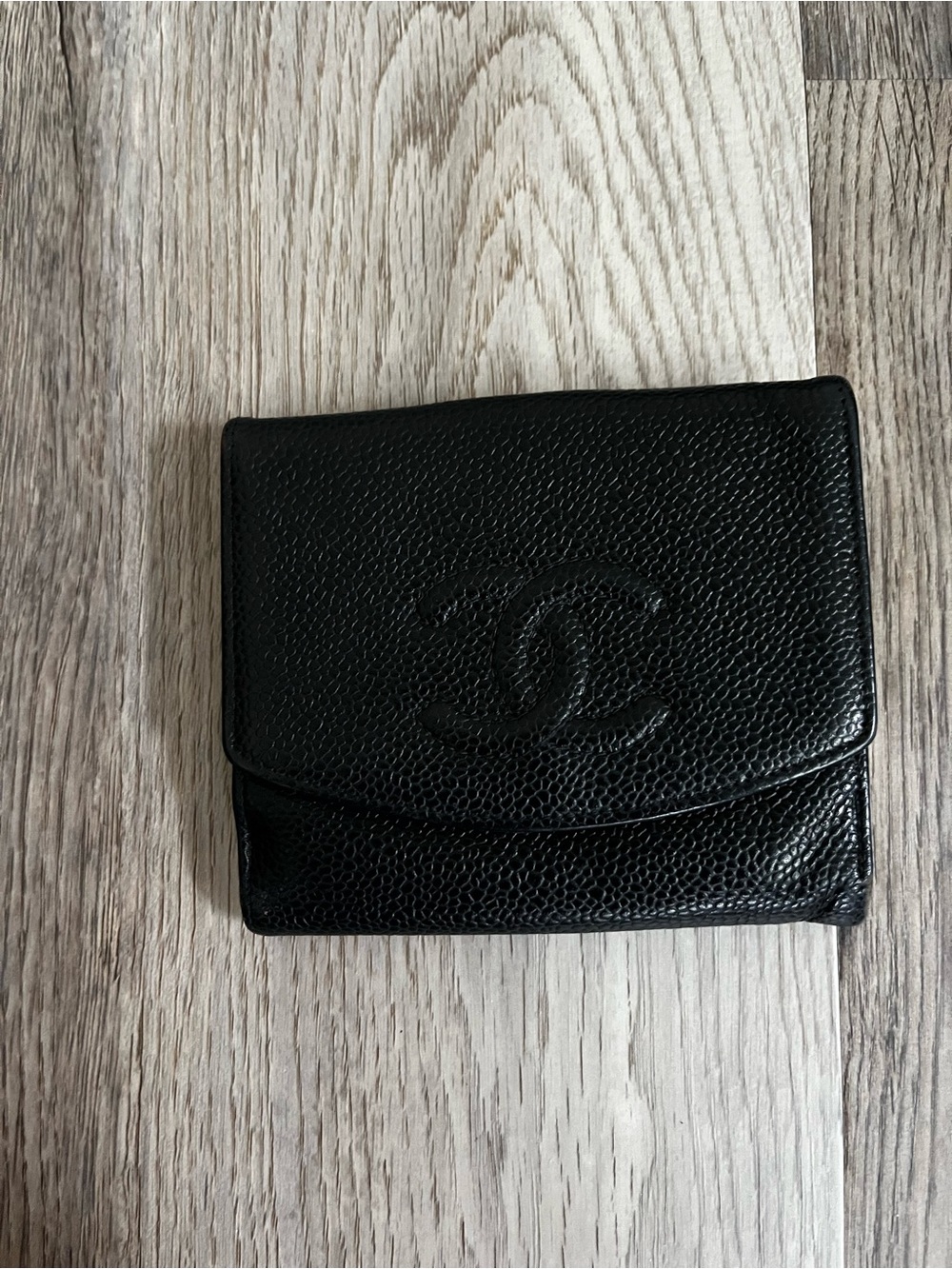 CHANEL Black Caviar Leather Card & Key Holder with Embossed CC
